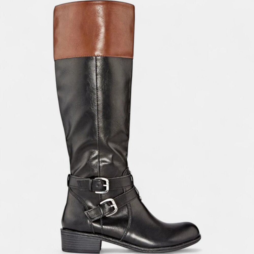 Arizona Riding Boots Brown Black Faux Leather Tall Memory Lined Women's 7.5 Wide